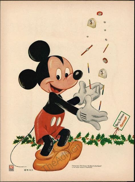 1952 MICKEY MOUSE INGERSOLL 2 PAGE AD CHRISTMAS DISNEY LAMINATED ART VINTAGE 50s | Disney ...