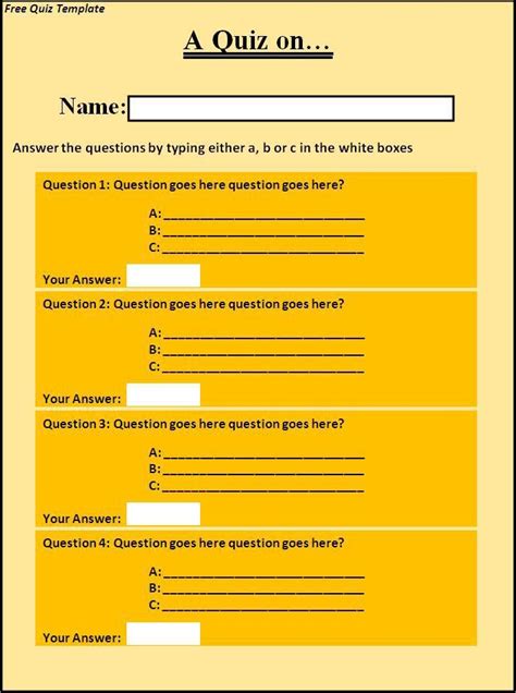 free quiz template Book Review Template, Book Report Templates ...