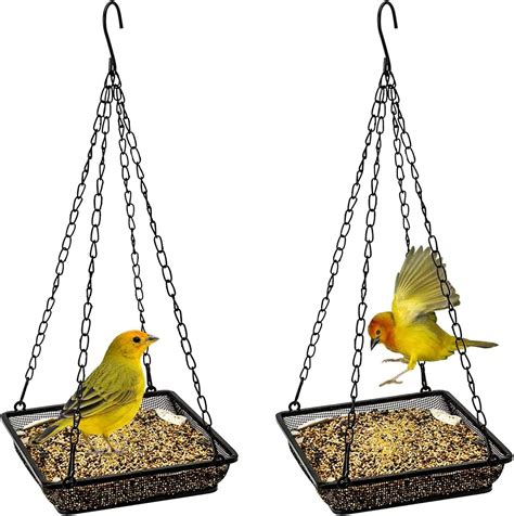 2 Pack Hanging Bird Feeder Tray, Platform Metal Mesh Seed Tray for Bird Feeders 2 Pack, Outdoor ...