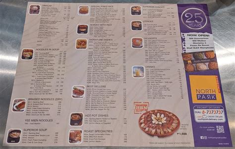 Menu at North Park Noodles restaurant, Dasmariñas