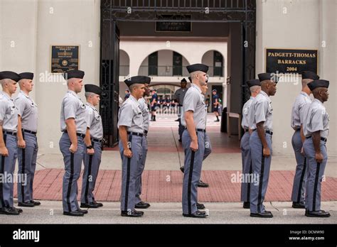 Citadel freshmen known as knobs line up in their new uniforms worn for ...