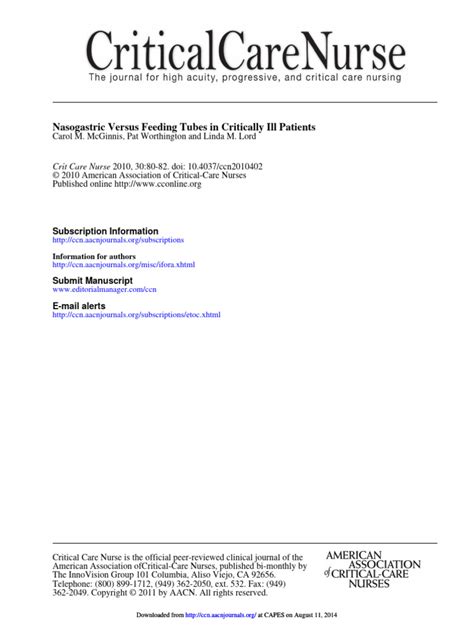 Nasogastric Versus Feeding Tubes | PDF | Intensive Care Medicine ...