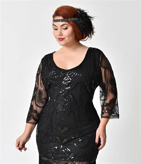 Unique Vintage Plus Size 1920s Black Beaded & Sequin Margaux Sleeved ...