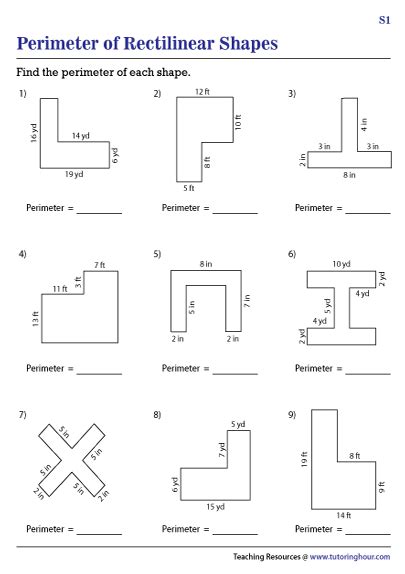 Perimeter of Rectilinear Shapes Worksheets