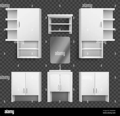 Realistic set of modern white kitchen cabinets counters and shelves ...