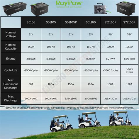 RoyPow Lithium Golf Cart Batteries - 48V, 72V Complete kits