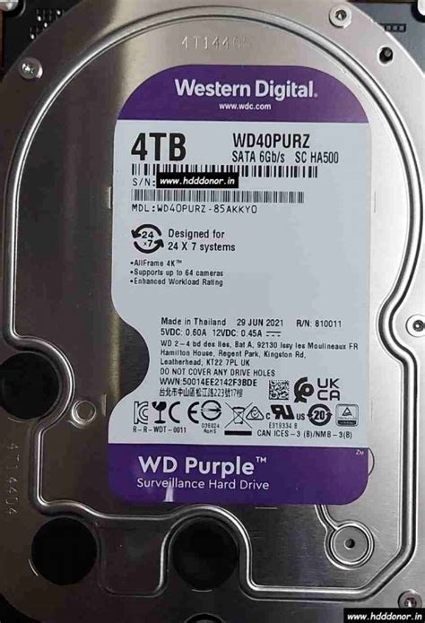 WD40PURZ-85AKKY0, 2060-810011-001 REV P1, Western Digital 4 TB SATA 3.5″ Donor Hard Disk Drive ...