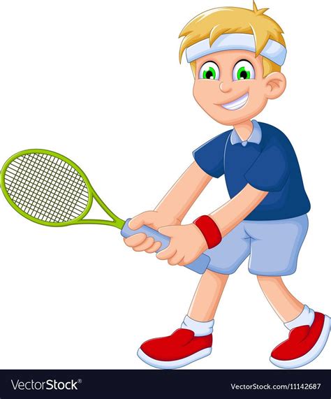 Funny boy cartoon playing tennis Royalty Free Vector Image | Cartoon ...