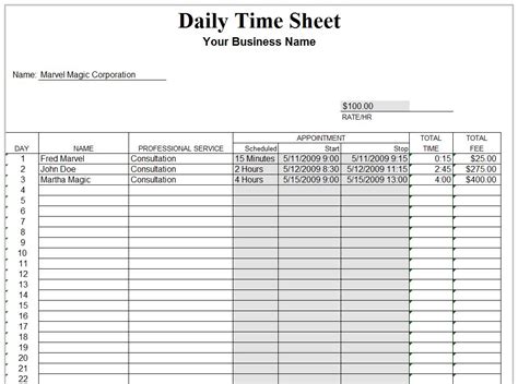 Daily Timesheet Template | Free Daily Timesheet Template