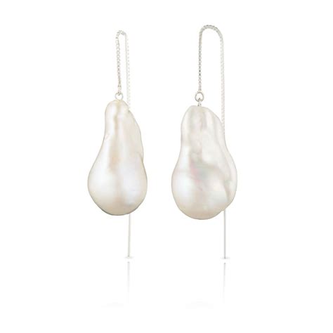 Large Baroque Freshwater Pearl Drop Adjustable Threader Earrings In Sterling Silver | Pearls ...