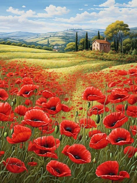 Premium AI Image | a painting of a field of poppies by person.