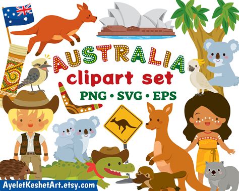 Australia Clipart Bundle. Cute Australian Animals Australian - Etsy