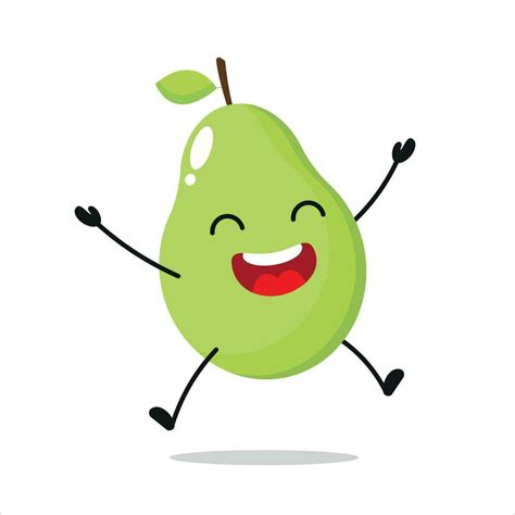 Cute happy pears character. Funny jump pears cartoon emoticon in flat ...