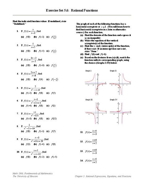 Rational Functions Worksheet for Higher Ed | Lesson Planet