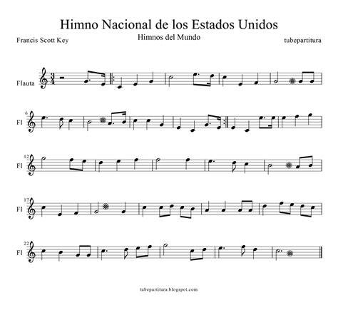 tubescore: Sheet music for the National Anthem of the United States of America for Flute. The ...