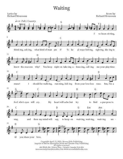 Waiting Sheet Music | Rick Moose | Guitar Chords/Lyrics