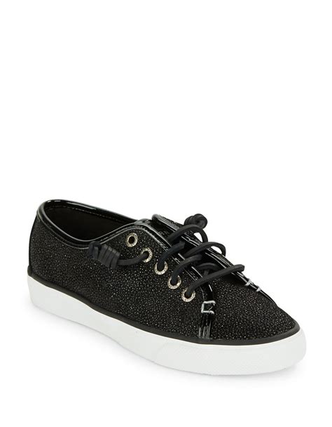 Sperry top-sider Seacoast Textured Leather Sneakers in Black - Save 25% ...