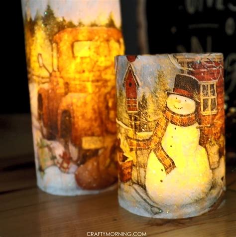 DIY Christmas Napkin Decoupage Candles - Crafty Morning