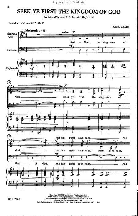 See Ye First | sheet music extract seek ye first the kingdom of god | Hymn sheet music, Catholic ...