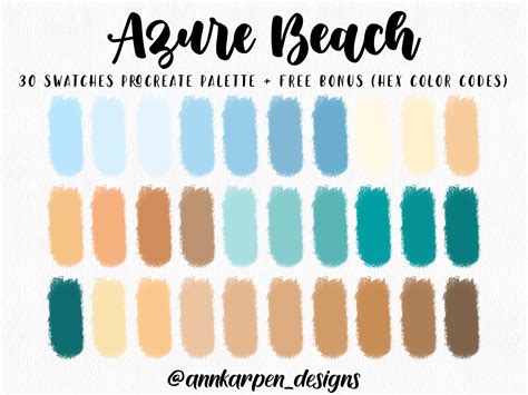 Azure Beach Procreate Palette, 30 HEX Color Codes Palette, Instant Digital Download, iPad Pro ...