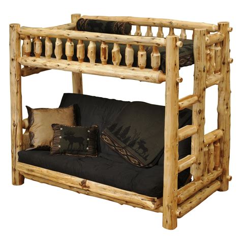 Traditional Cedar Futon Twin Right Ladder Log Bunk Bed from Fireside ...