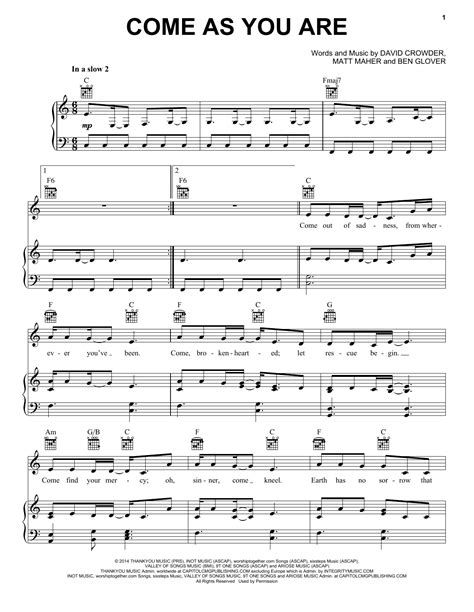 Come As You Are Sheet Music | Crowder | Piano, Vocal & Guitar Chords ...