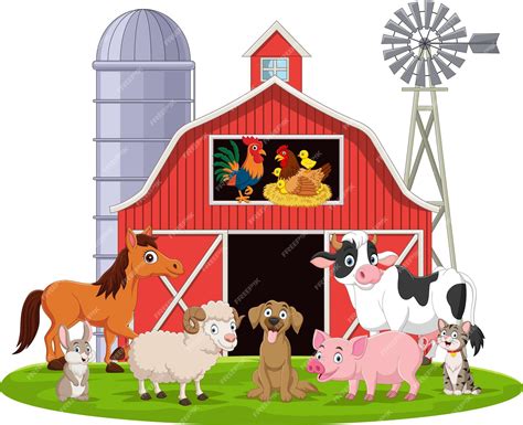 Premium Vector | Cartoon farm animals in the barnyard