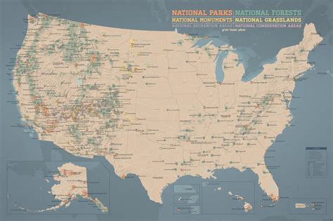 US National Parks, Monuments & Forests Map 24x36 Poster - Best Maps Ever