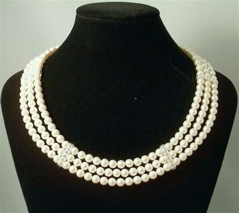 Swarovski Pearl Necklace 3 strand Silver Plated by DotsBandT