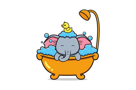 Cute Elephant Take a Bath Mascot Cartoon Graphic by dancingrain16 · Creative Fabrica