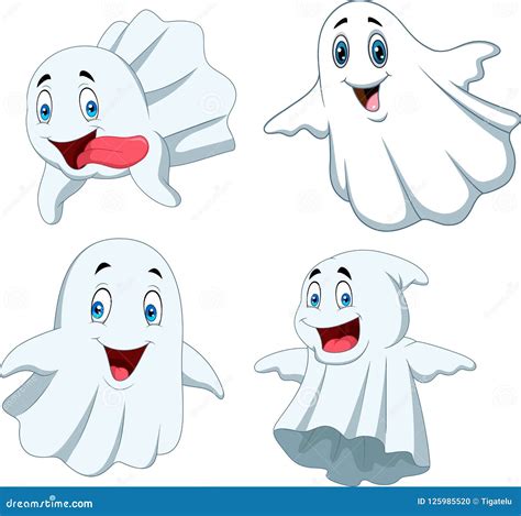 Cartoon Funny Ghost Collection Set Stock Vector - Illustration of face, halloween: 125985520