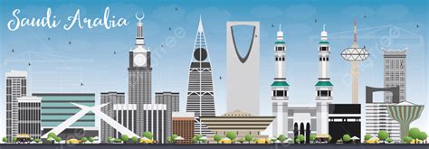 Saudi Arabia Skyline With Landmarks And Blue Sky Background, Mecca, Skyline, Architecture ...