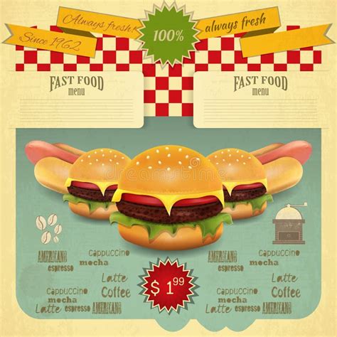 Retro Fast Food Menu stock vector. Illustration of card - 36074264