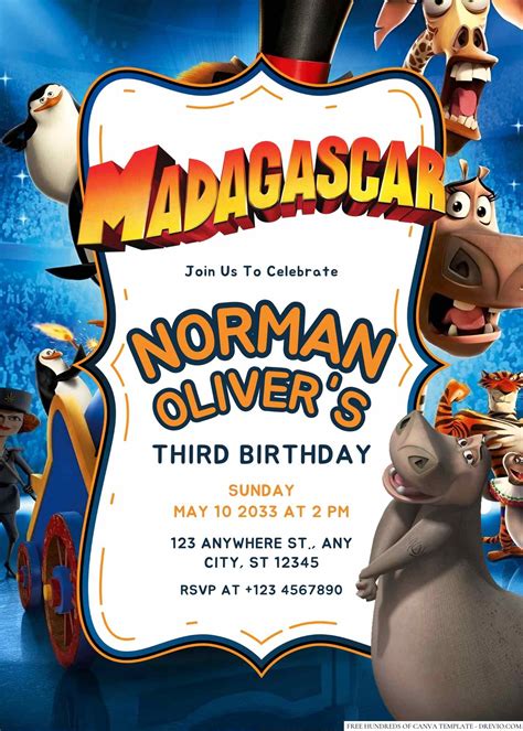 FREE Madagascar Birthday Invitation Templates