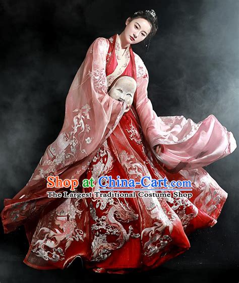 China Traditional Cosplay Jin Dynasty Wedding Clothing Ancient Palace Princess Red Hanfu Dress ...