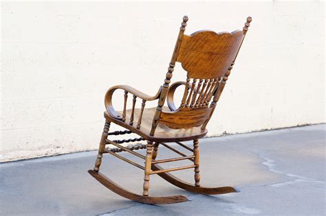 SOLD - Vintage Oak Rocking Chair with Pressed Back Design - Rehab Vintage Interiors