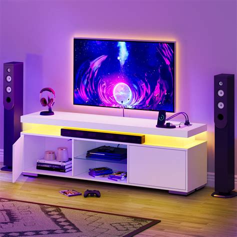 Stylish 65" TV Stand with Power Outlets & LED Lights