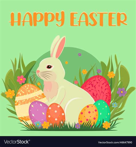 Easter with bunny flowers Royalty Free Vector Image