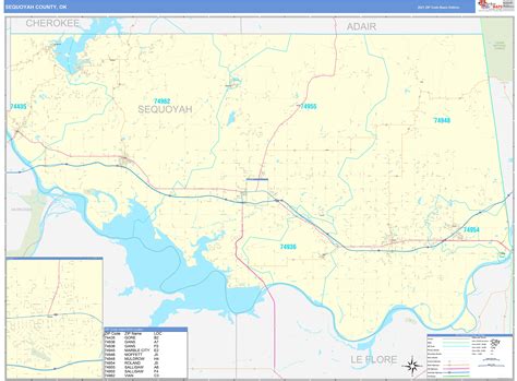 Sequoyah County, OK Zip Code Wall Map Basic Style by MarketMAPS - MapSales