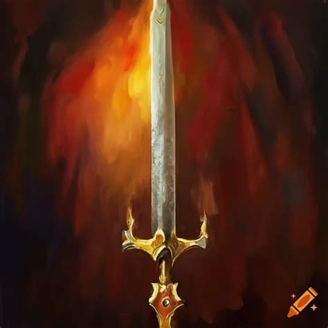Oil painting of a shining sword
