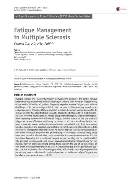 (PDF) Fatigue Management in Multiple Sclerosis