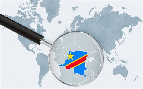 World map with a magnifying glass pointing at DR Congo. Map of DR Congo ...