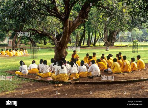 Indian children studying under mango tree in shanti niketan ...