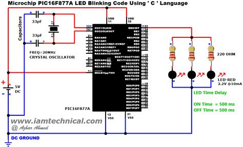 Microchip PIC16F877A, Three LED's Blinking, Code Using ' C ' Language ...