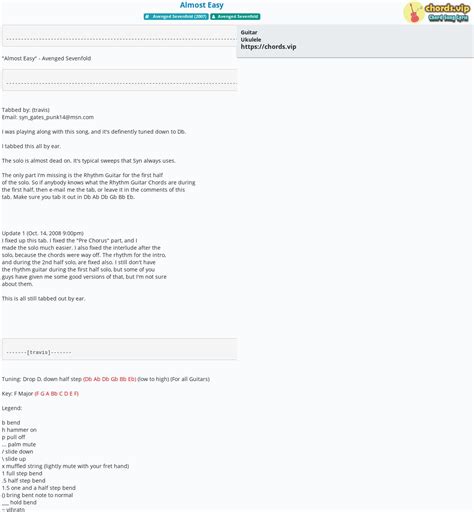 Chord: Almost Easy - tab, song lyric, sheet, guitar, ukulele | chords.vip