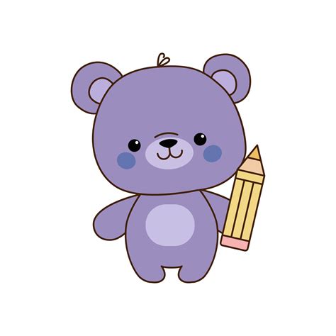 Vector Cute bear cartoon holding pencil icon. Vector toy bear drawing icon. 23789850 Vector Art ...