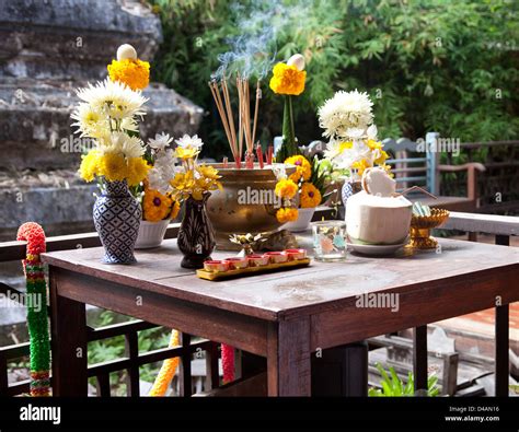 Bangkok, Thailand, flower arrangement in a temple Stock Photo - Alamy