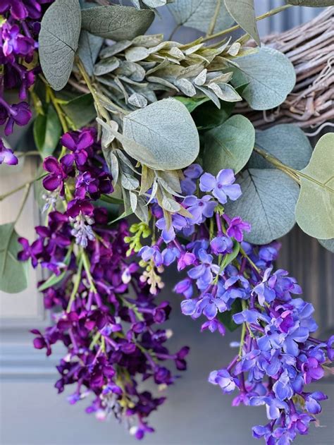 Eucalyptus and Lilac Front Door Wreath, Lavender Lilac Wreath, Purple Wreath, Rustic Farmhouse ...