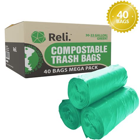 Reli. Compostable Trash Bags, 30-33 Gallon (40 Bags) Biodegradable Trash Bags, 30 Gallon Compost ...