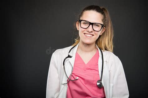 Attractive Female Doctor Portrait Smiling Wearing Glasses Stock Photo ...